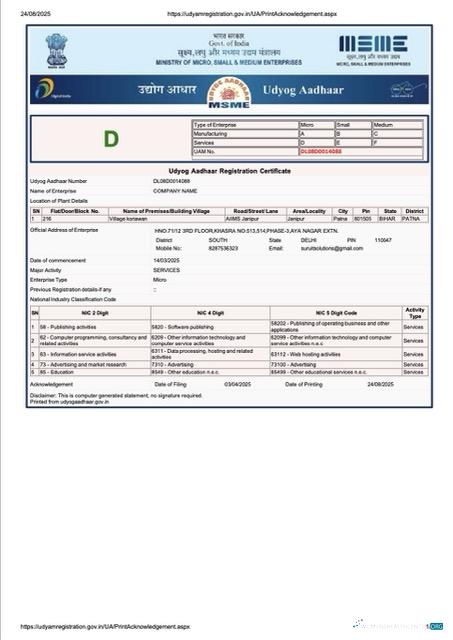 Download India Udyog Aadhaar registration certificate Word and PDF template Photoshop template
